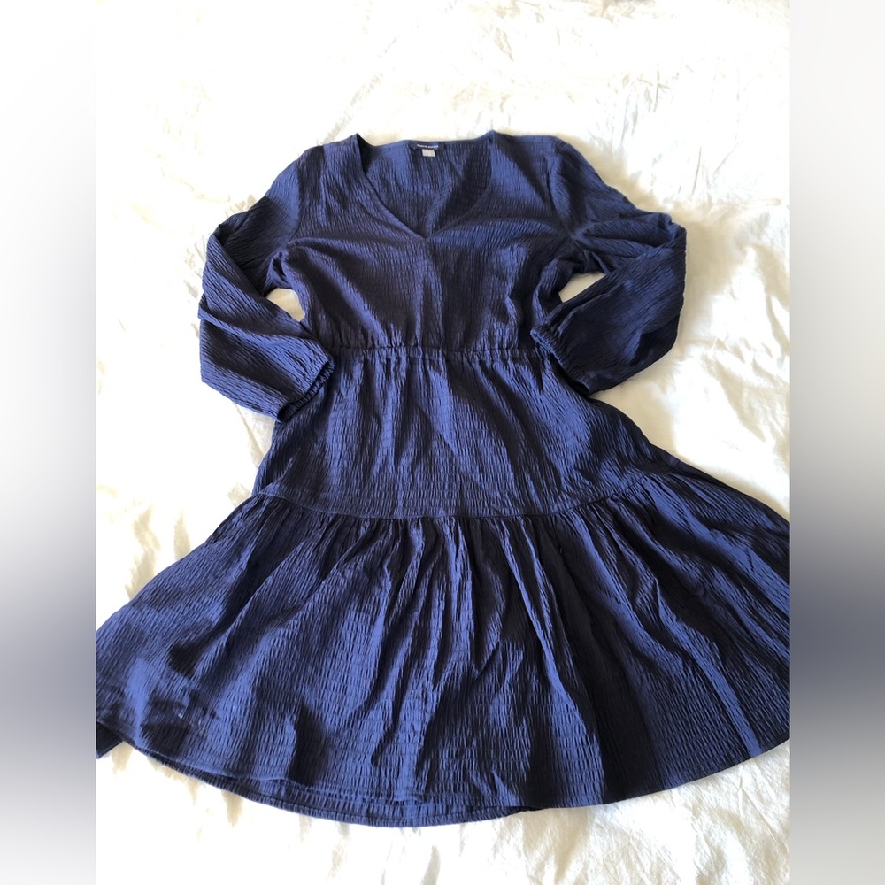 Tommy Hilfiger Navy V-Neck Midi Dress Size 14 Long Sleeve Viscose
